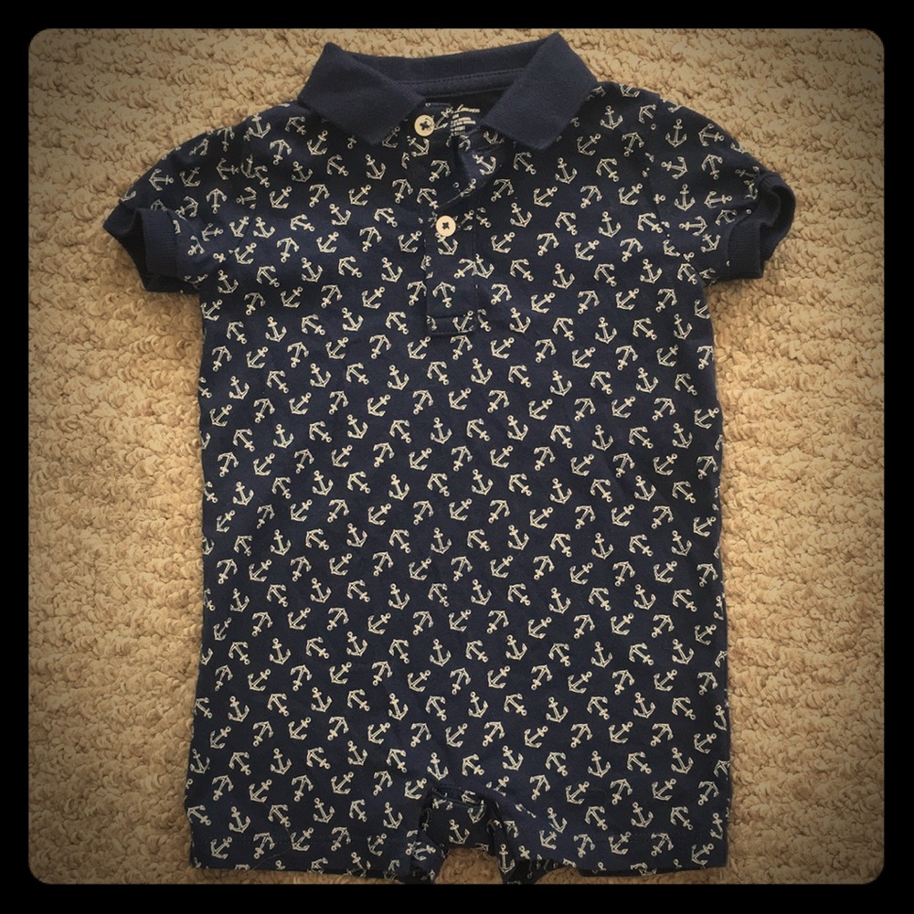 Ralph Lauren Navy polo romper onesie shorts 6M!